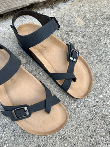 sandales noires avec semelles en lièges