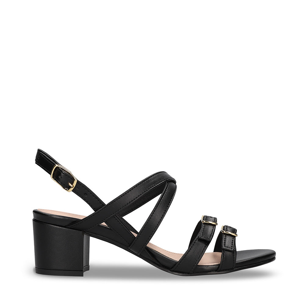 sandales noires à talons en cuir vegan de pomme