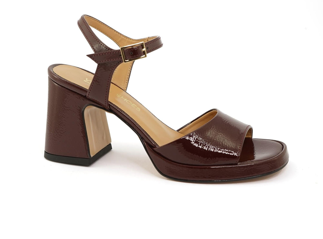 Sandales VSI ALLY vegan couleur chocolat, brillantes, à talon large et plateau, fabriquées en Italie
