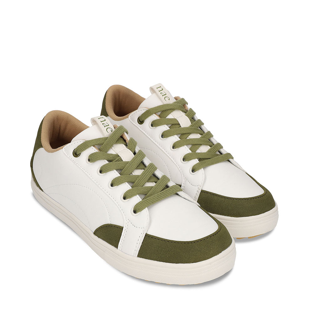 baskets vegan blanche et vert khaki