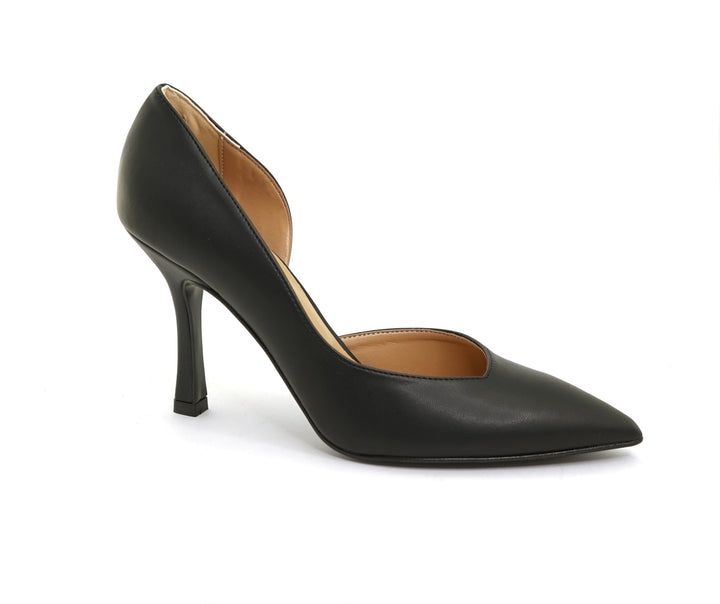 Stilettos en cuir vegan noir, bout pointu et talons aiguilles