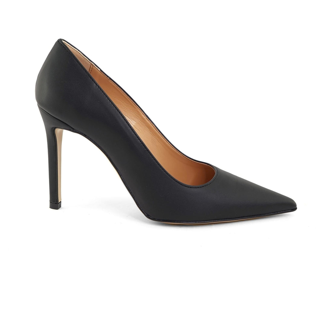 stilettos pointus noires à talons hauts en cuir vegan
