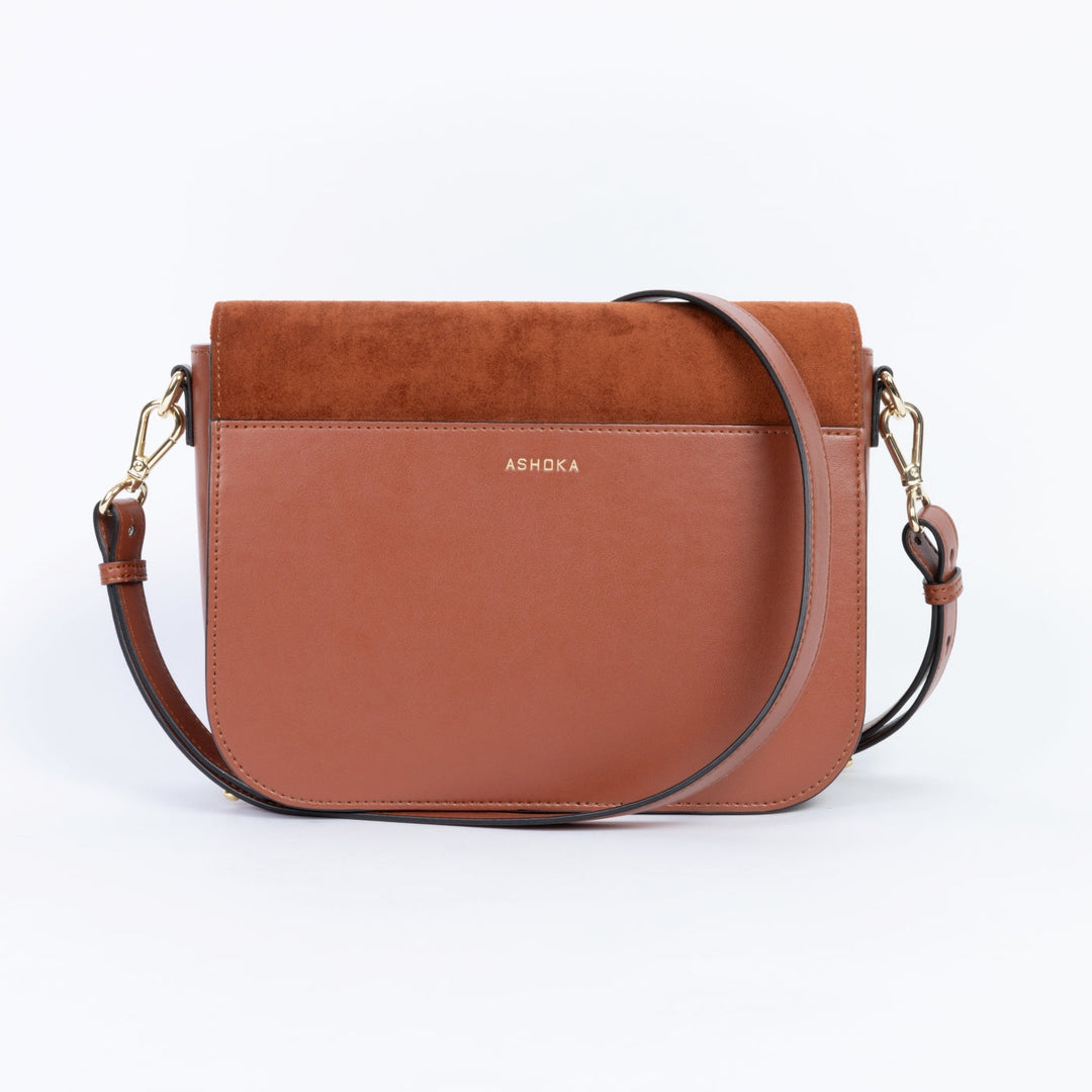 Sac vegan femme Brigitte Oxymore Camel – vue arrière avec poche extérieure