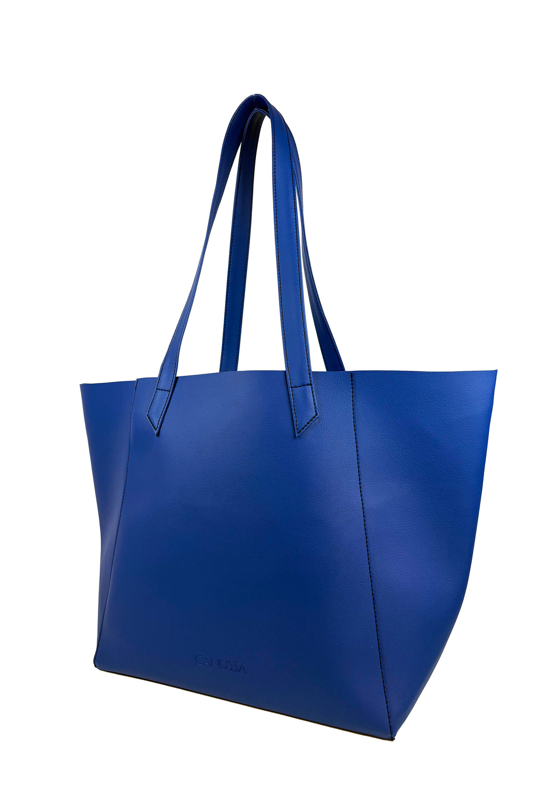grand sac en cuir vegan bleu