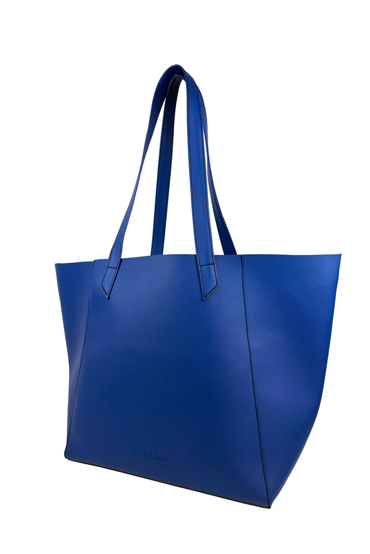 grand sac en cuir vegan bleu