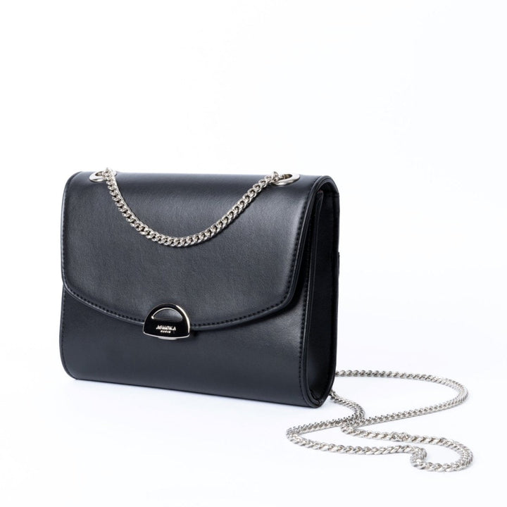 Mini Paname Noir – sac à main vegan avec chaîne en laiton finition nickel vernis