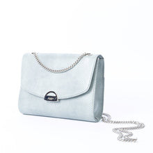 Load image into Gallery viewer, Mini Paname Lézard Bleu-Gris – sac à main vegan avec chaîne en laiton finition nickel