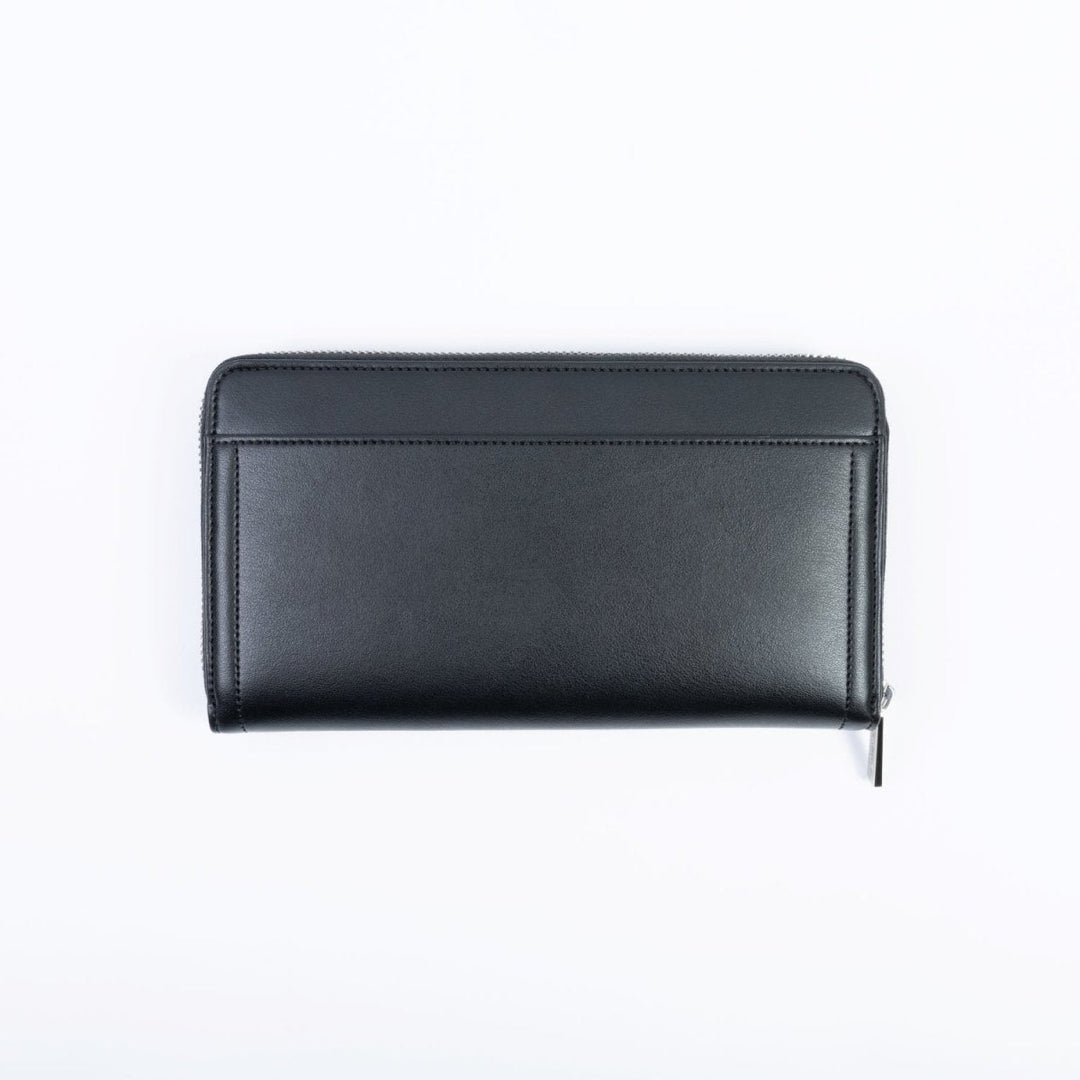 Portefeuille femme noir Ashoka Paris, maroquinerie vegan haut de gamme et durable.