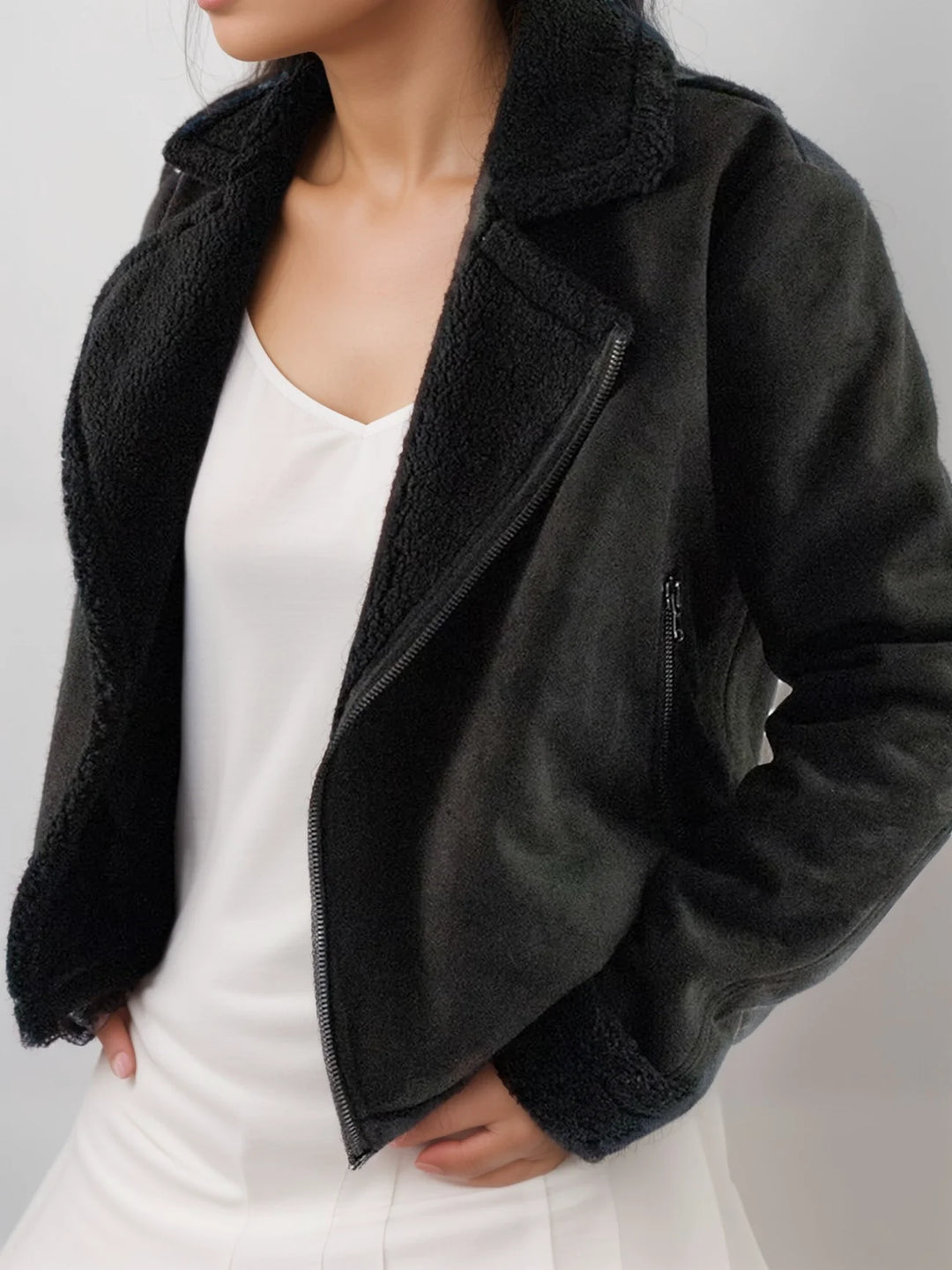 veste aviateur pour femme noire doublé sherpa