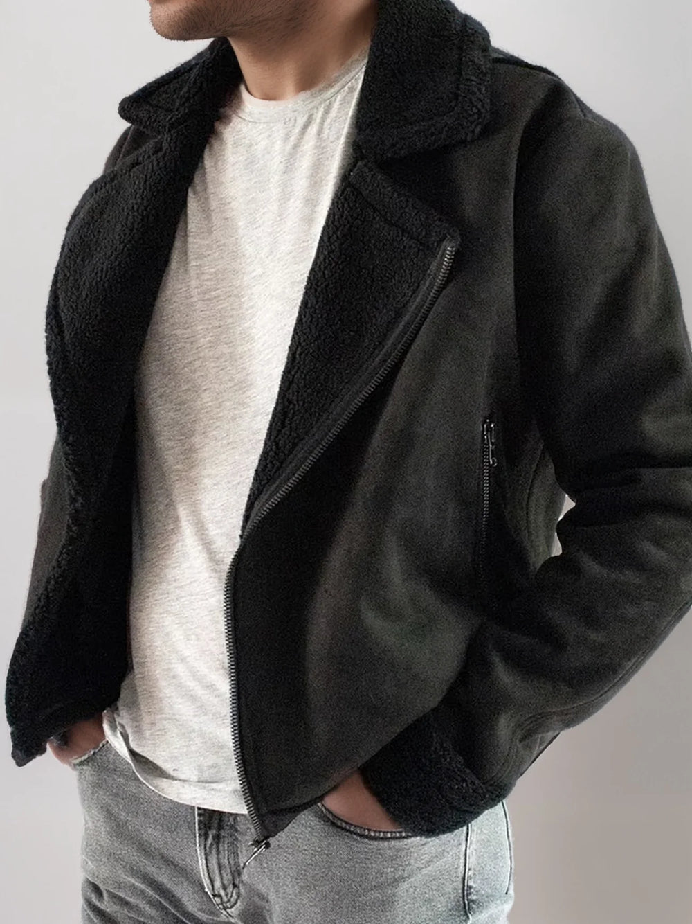 veste aviateur noire interieur doublé sherpa vegan