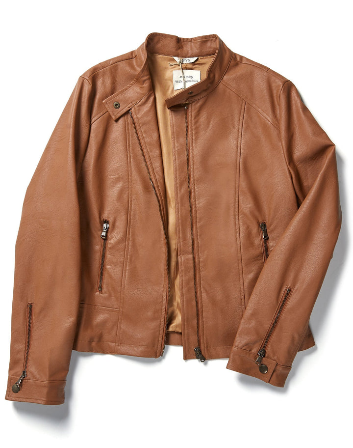 veste de moto vegan marron