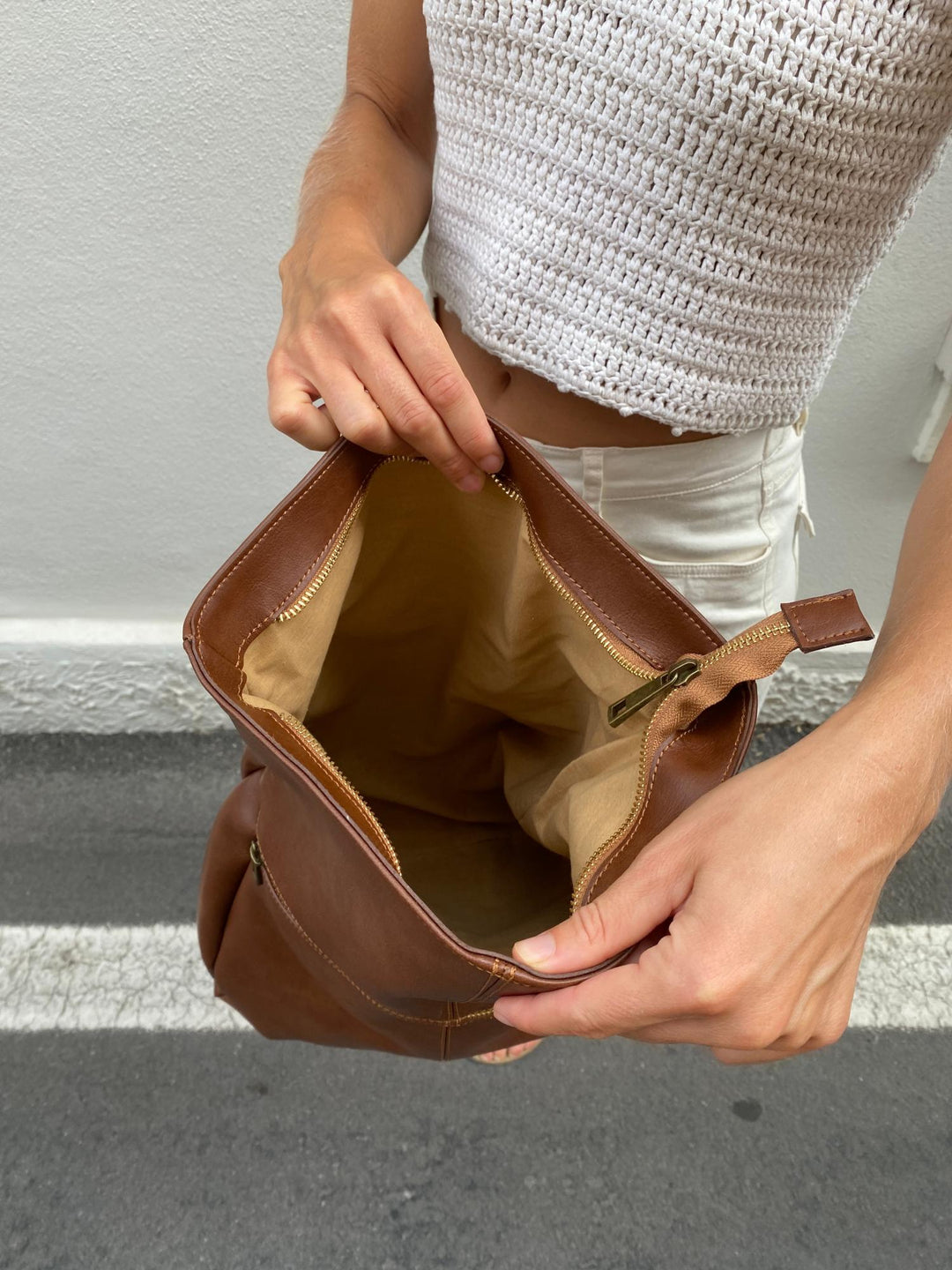 sac à dos en cuir vegan marron