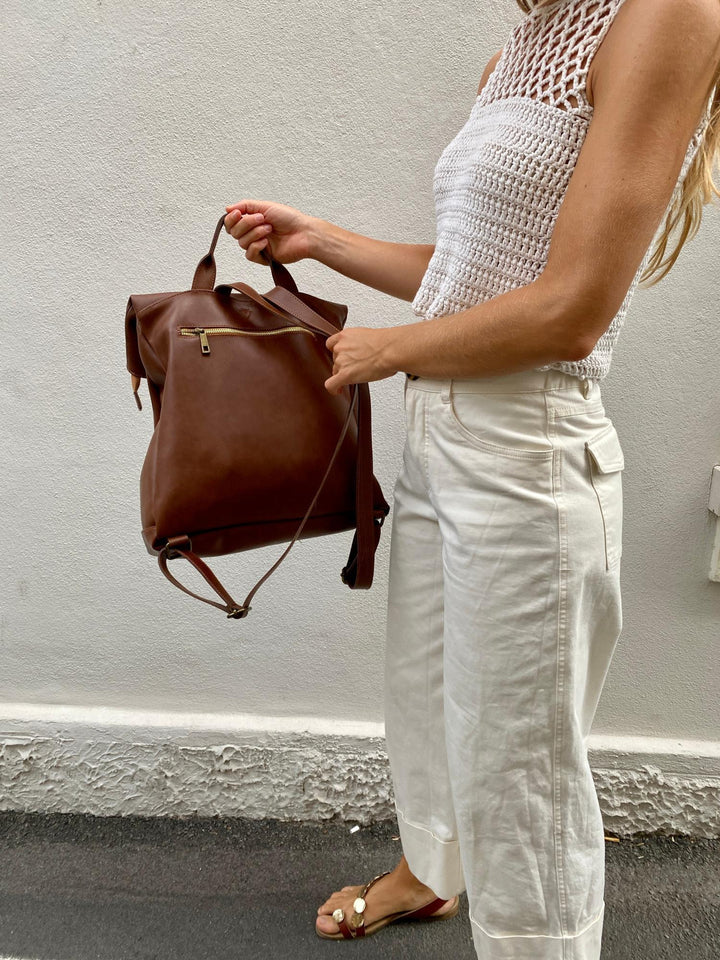 sac à dos en cuir vegan marron