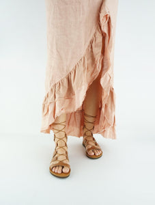 sandales gladiateur en cuir vegan marron
