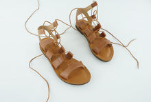 Charger l&#39;image dans la galerie, sandales gladiateur en cuir vegan marron