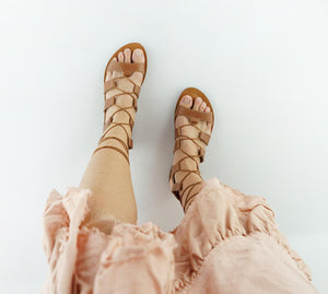 sandales gladiateur en cuir vegan marron