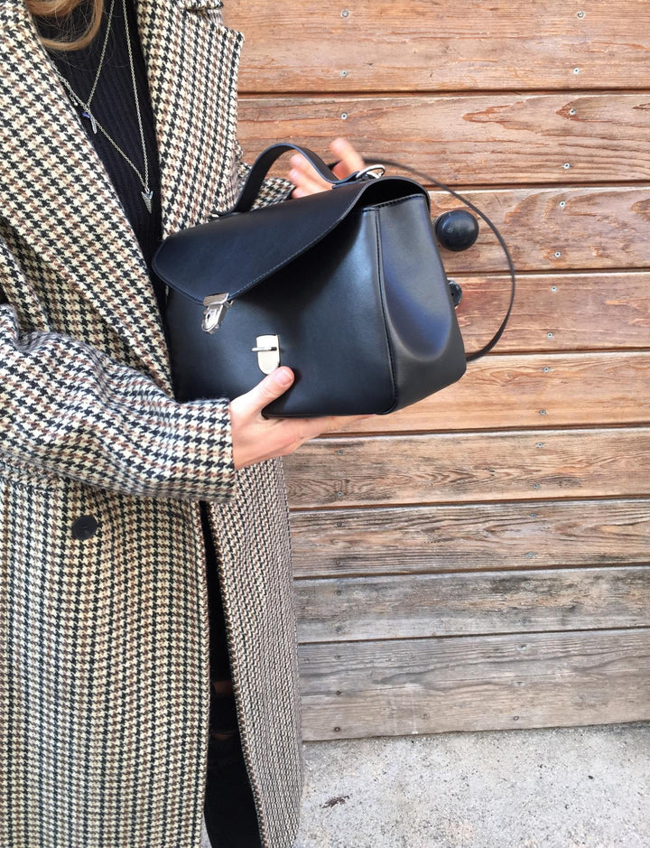 sac en cuir vegan de pomme noir