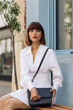 Charger l&#39;image dans la galerie, Sac vegan Brigitte bleu marine vegan sans cuir, haute maroquinerie végane Ashoka Paris