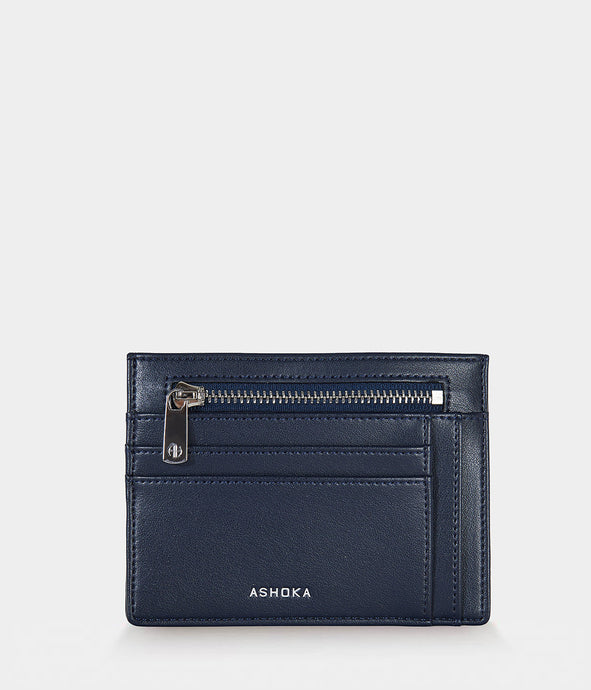 Apple Skin Navy Blue Zippered Card Holder