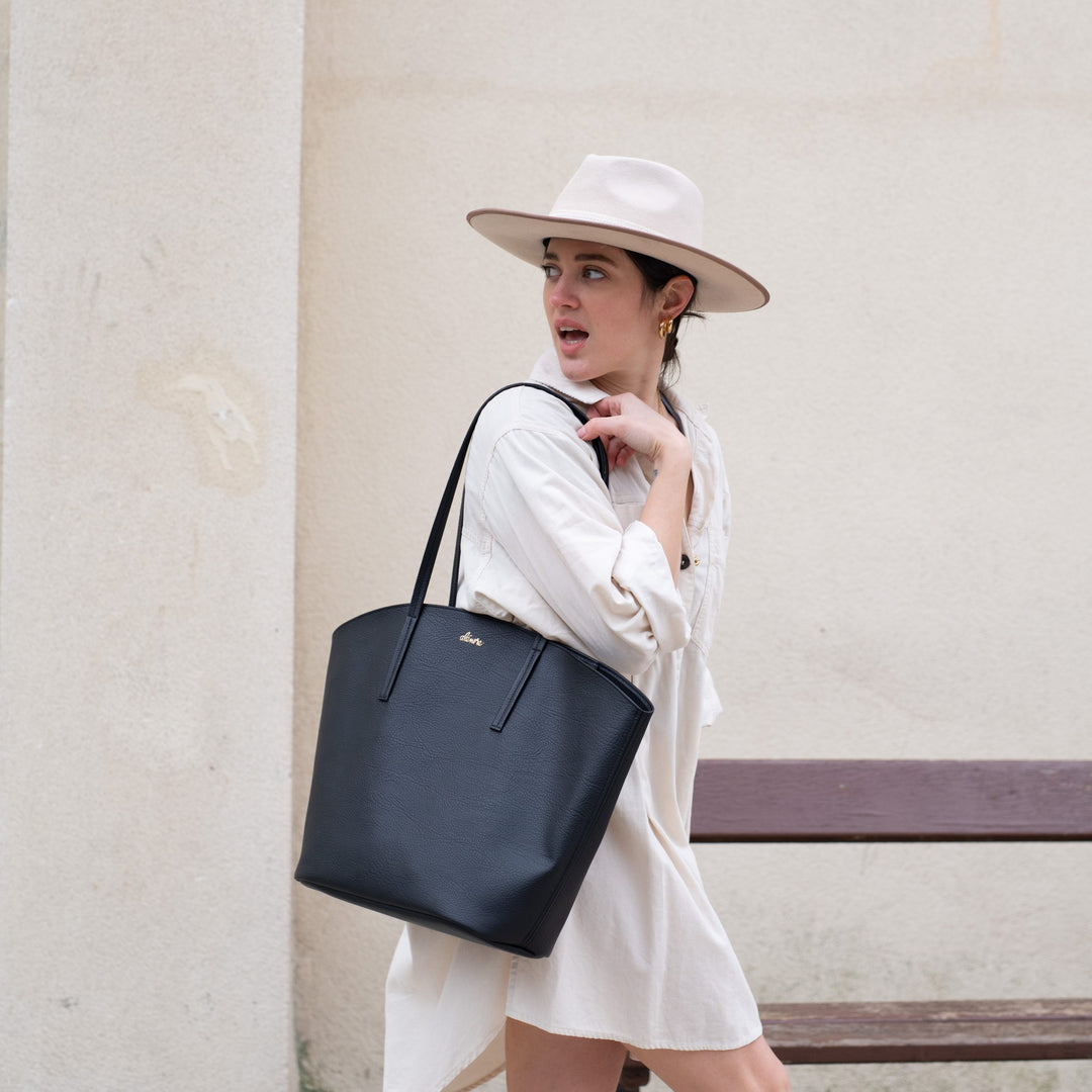 grand sac cabas noir en cuir vegan 
