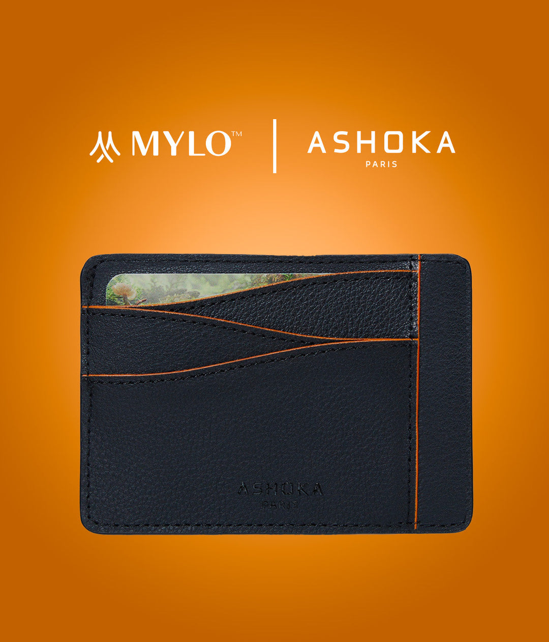 Grand porte-carte Mylo™️ orange en mycélium, structure souterraine des champignons - éthique, écoresponsable, écologique, durable et sans cruauté