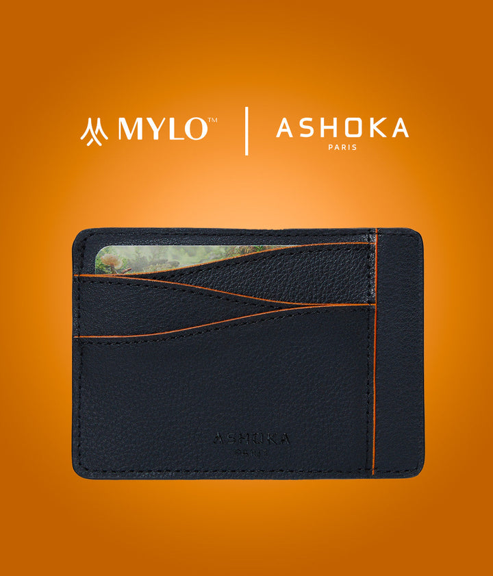 Grand porte-carte Mylo™️ orange en mycélium, structure souterraine des champignons - éthique, écoresponsable, écologique, durable et sans cruauté