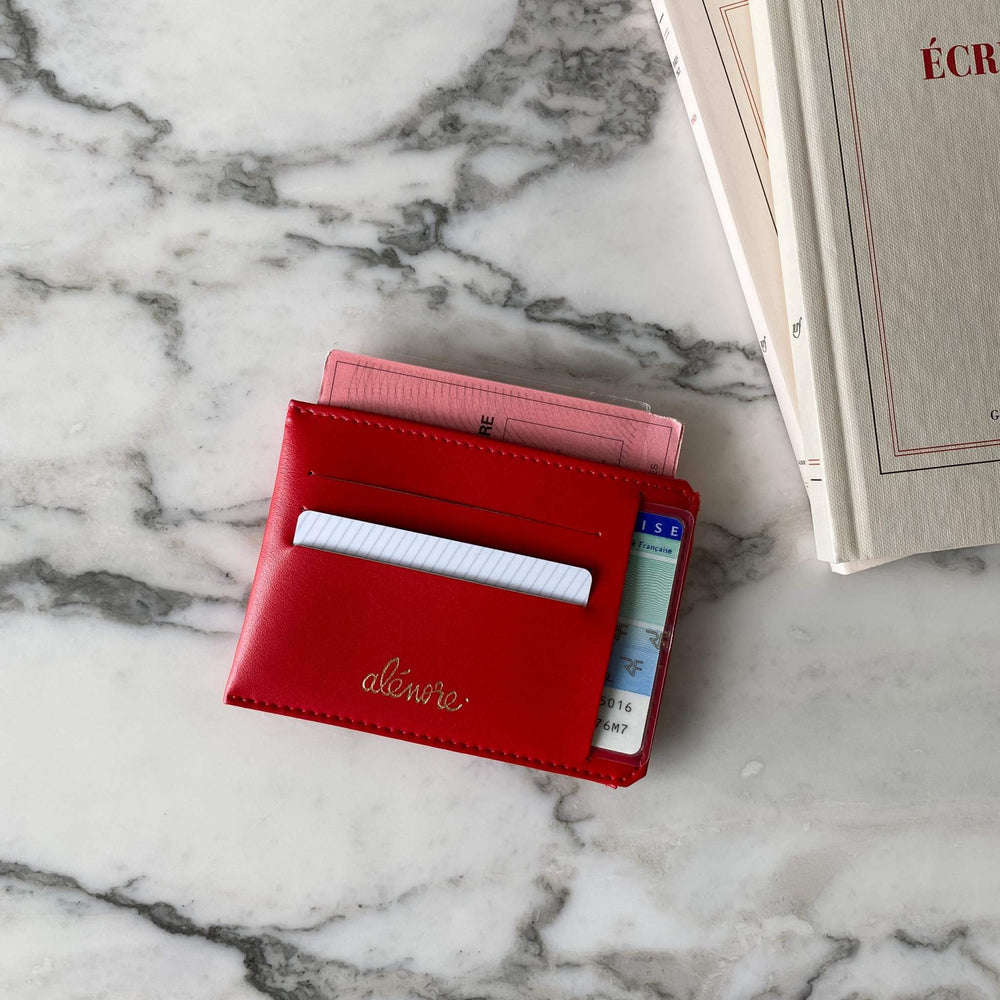 portefeuille en cuir vegan rouge