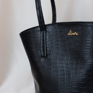 sac vegan noir effet croco