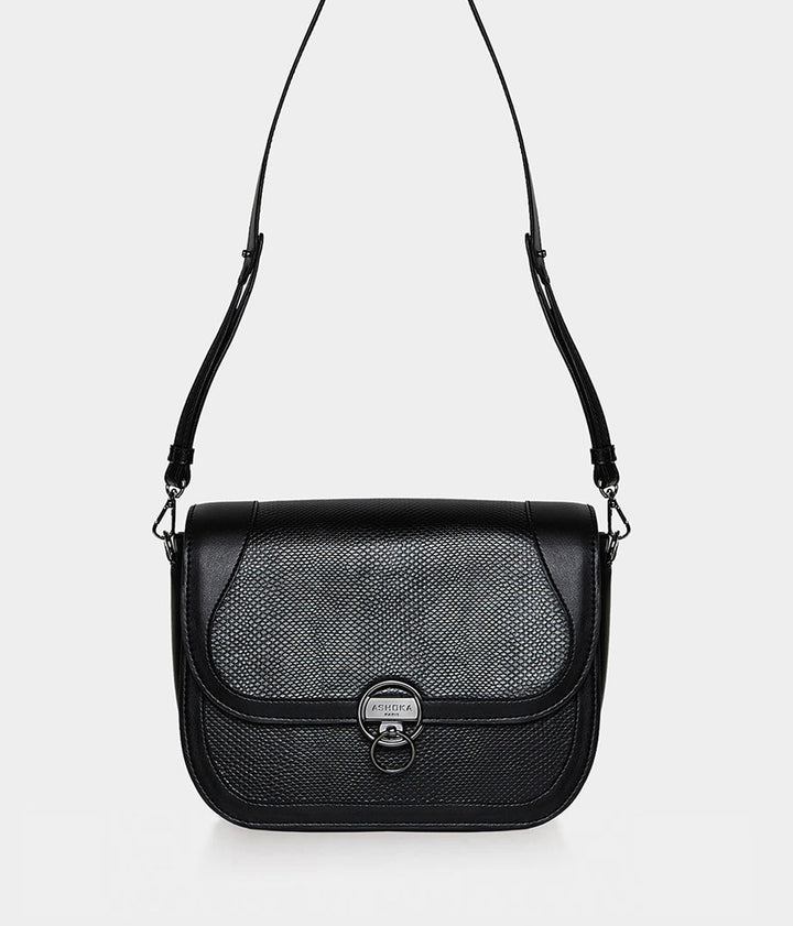 Sac à main Apple Skin Marilyn Amazone Lézard noir, sans cuir, éthique, écoresponsable, écologique, recyclé et sans cruauté.