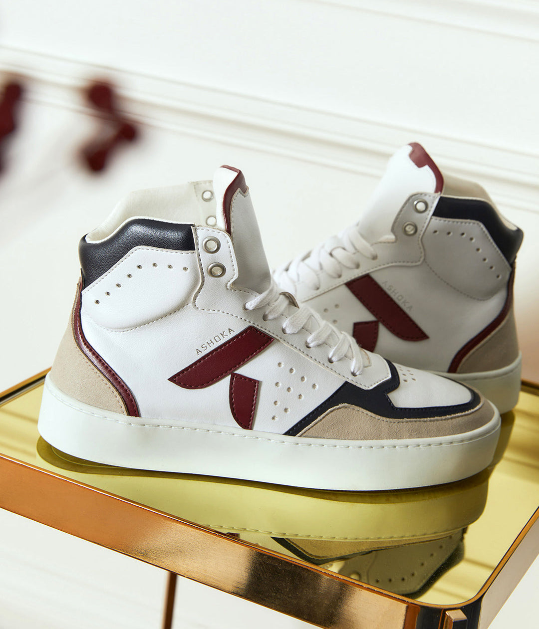 Sneaker motante biosourcée &amp; recyclée Matéo bordeaux-marine - basket éthique, écoresponsable et vegan.