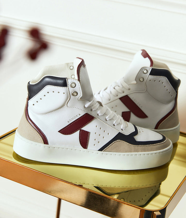 Sneaker motante biosourcée &amp; recyclée Matéo bordeaux-marine - basket éthique, écoresponsable et vegan.