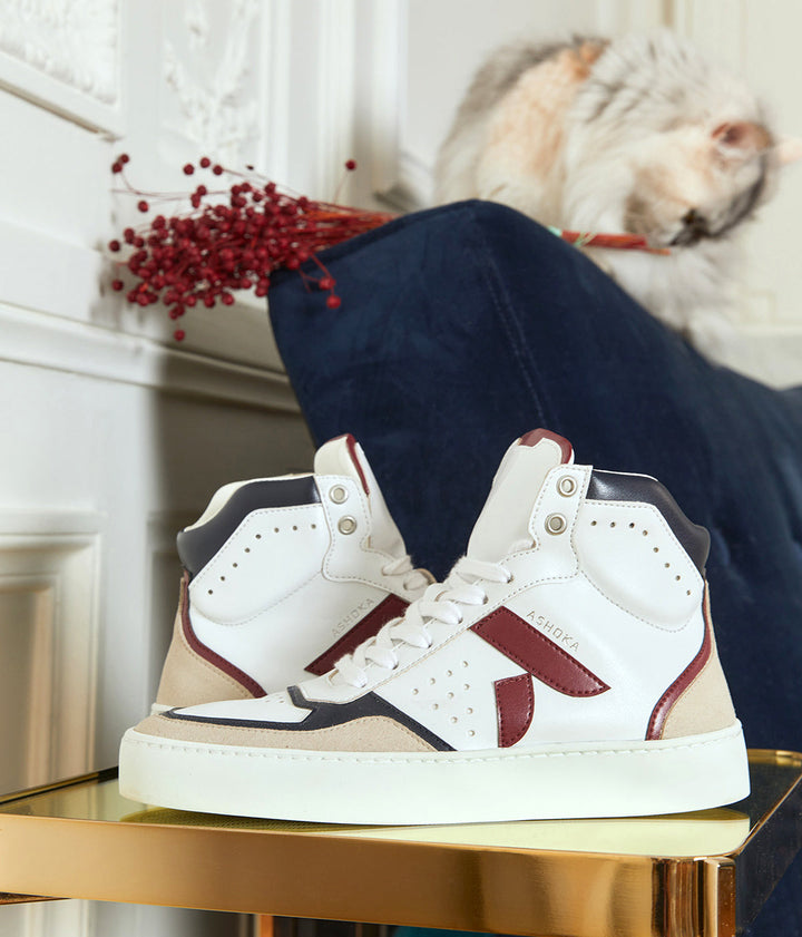 Sneaker motante biosourcée &amp; recyclée Matéo bordeaux-marine - basket éthique, écoresponsable et vegan.