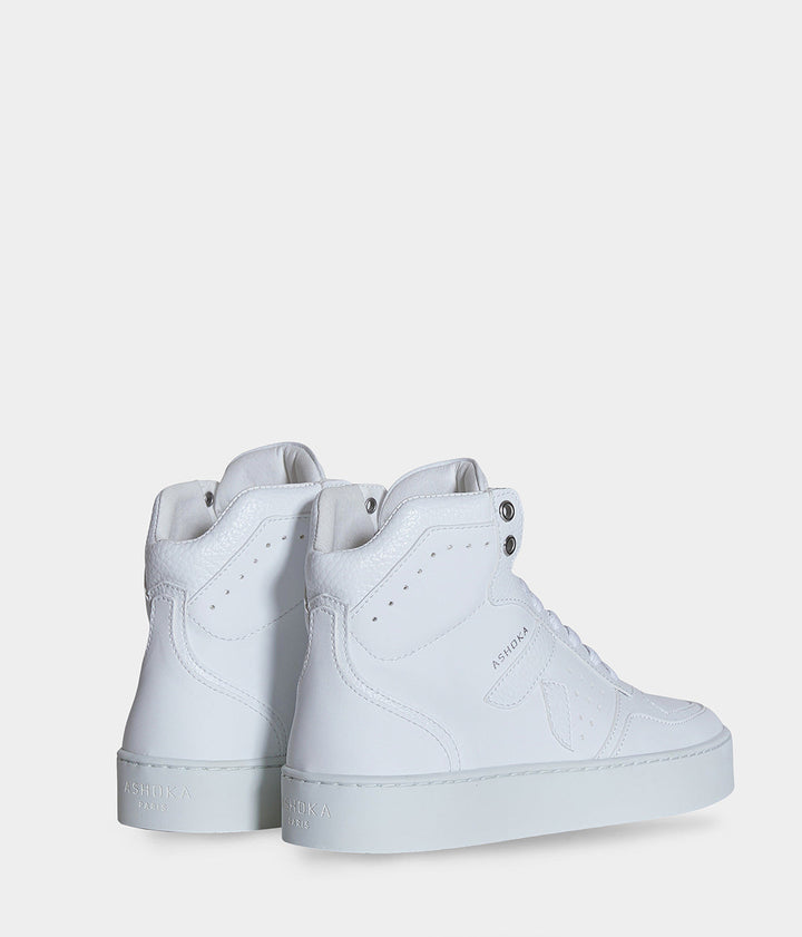 Sneaker Matéo montante biosourcée &amp; recyclée blanche 3/4 arrière - Tennis éthique, écoresponsable et vegan