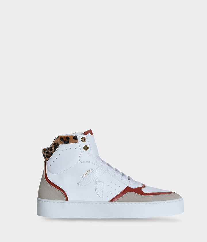 Sneaker Matéo montante biosourcée &amp; recyclée terracotta-léopard - basket éthique, écoresponsable et vegan.