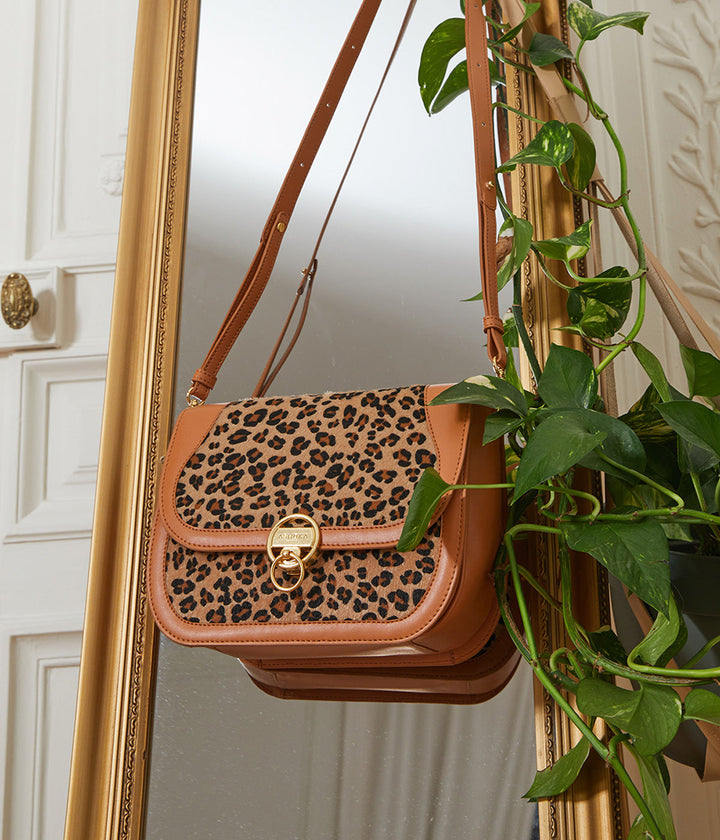 Sac à main Marilyn Amazone Léopard caramel Apple Skin, sans cuir, éthique, écoresponsable, écologique, recyclé et sans cruauté.