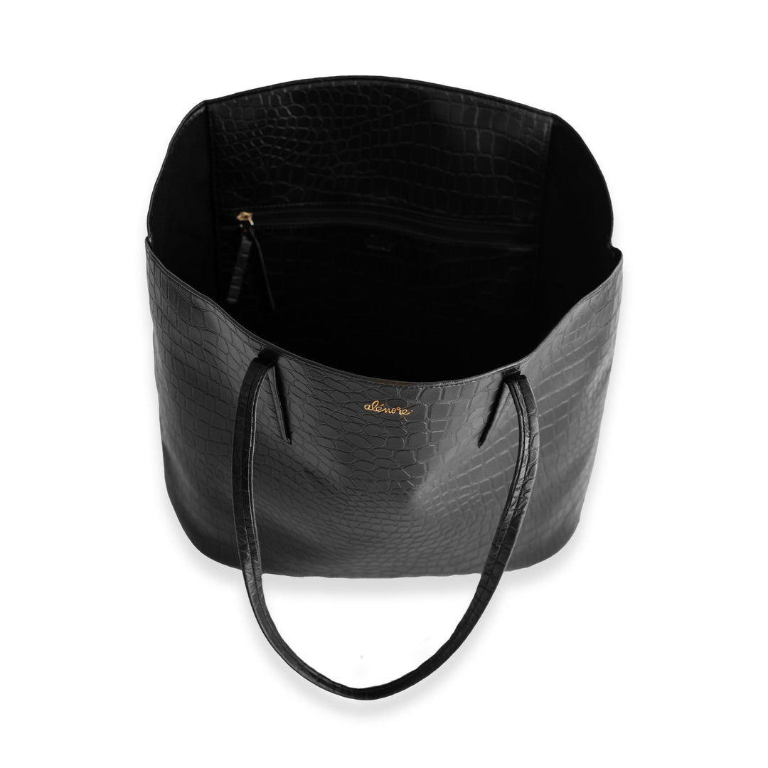 grand sac cabas vegan noir effet coco