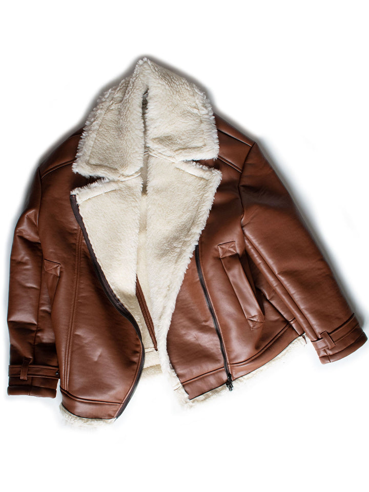 blouson aviateur vegan marron doublé sherpa chaud