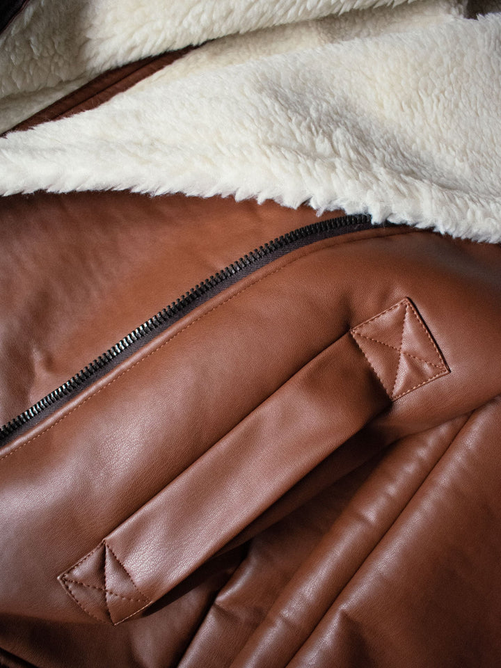 blouson aviateur vegan marron doublé sherpa chaud