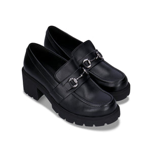 mocassins vegan noir à talons crantés