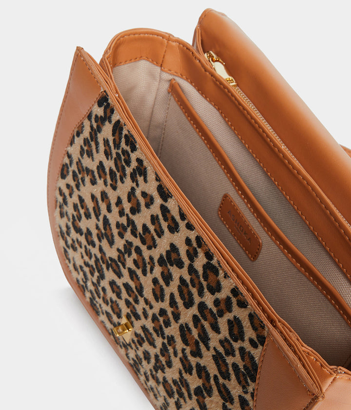 Sac à main Marilyn Amazone Léopard caramel Apple Skin, sans cuir, éthique, écoresponsable, écologique, recyclé et sans cruauté.