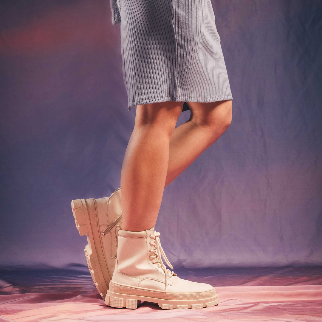 Bottines vegan chunky blanches à lacets