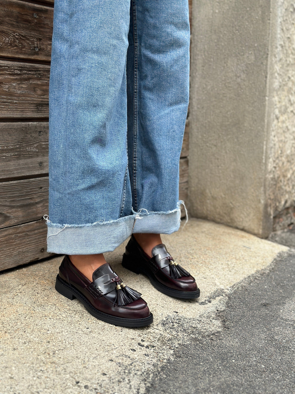 Mocassins rouge bordeaux vernis vegan