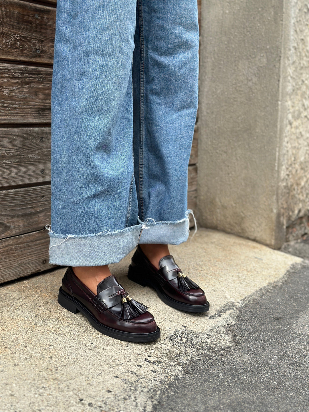 Mocassins rouge bordeaux vernis vegan