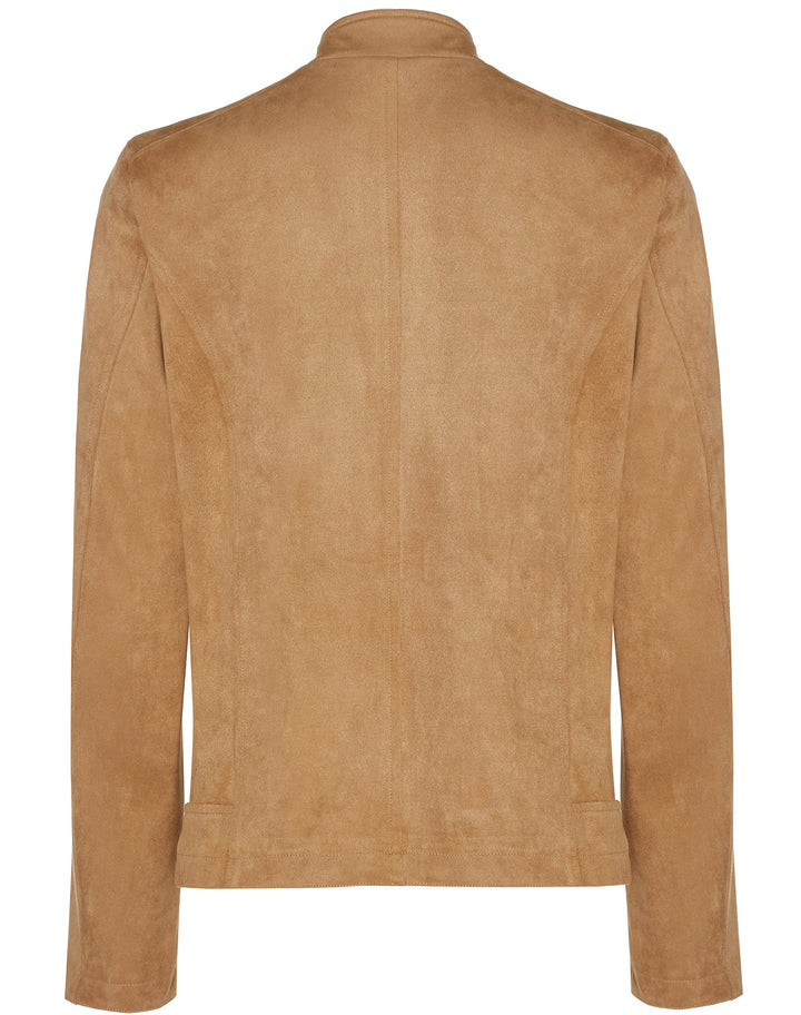 veste style moto en daim vegan camel
