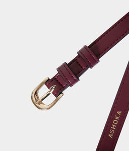 Ceinture cuir vegan femme Apple Skin bordeaux et boucle laiton dorée, Haute maroquinerie écoreponsable et végane