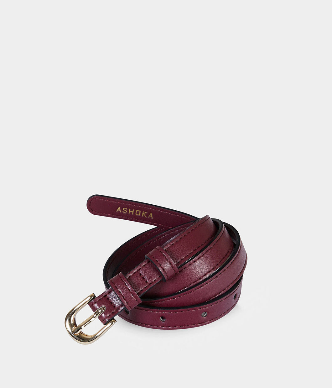 Ceinture cuir vegan femme Apple Skin bordeaux et boucle laiton dorée, Haute maroquinerie écoreponsable et végane