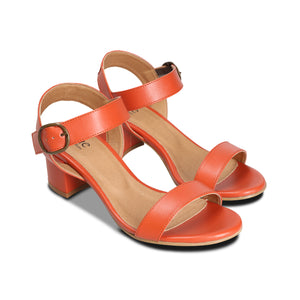 sandales à talon en cuir vegan de pomme couleur orange