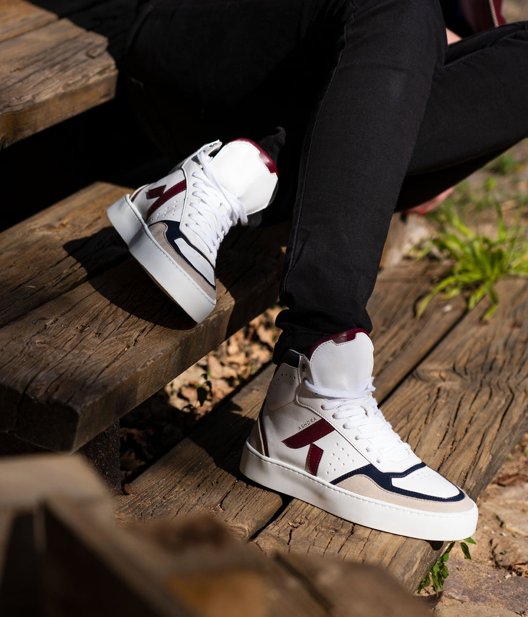 Sneaker motante biosourcée &amp; recyclée Matéo bordeaux-marine - basket éthique, écoresponsable et vegan.