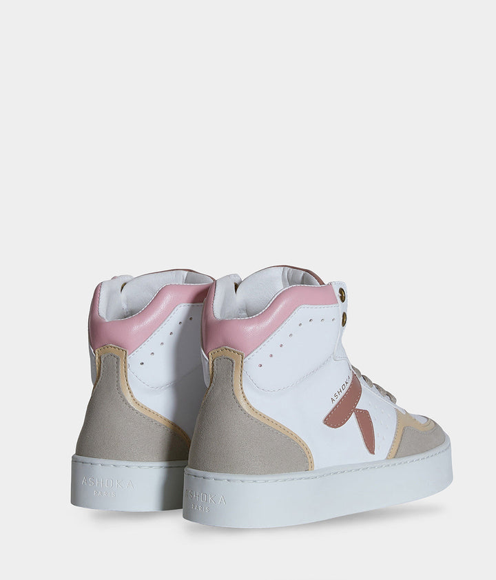 Sneaker montante biosourcée &amp; recyclée Mateo trio rose 3/4 arrière- basket éthique, écoresponsable et vegan.
