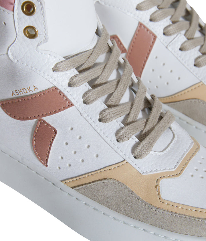 Détails sneaker montante biosourcée &amp; recyclée Mateo trio rose - basket éthique, écoresponsable et vegan.